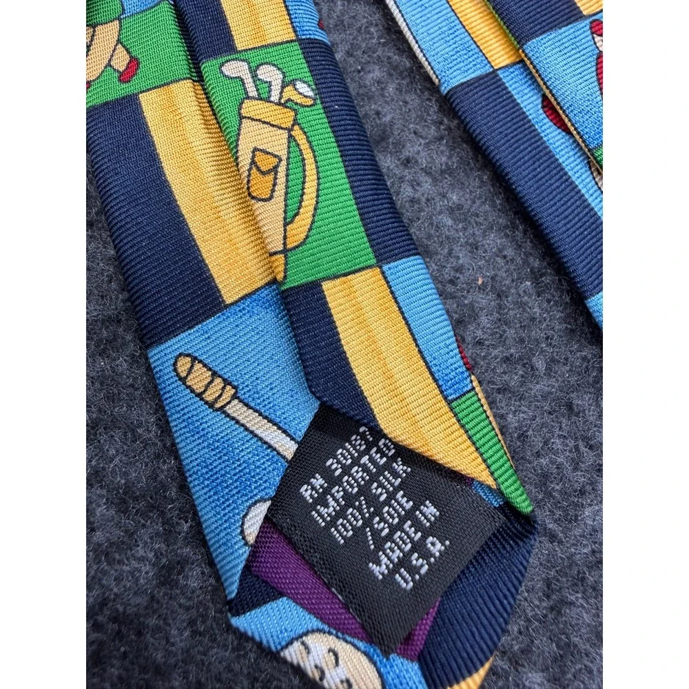 Save the Children Golf Lovers Dream Silk Tie Navy Blue Yellow Novelty Golfing
